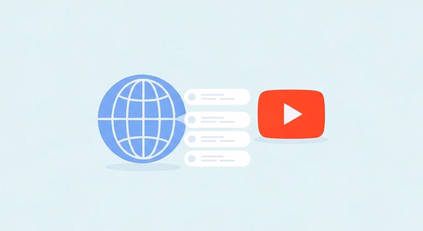 An abstract illustration combining a globe icon and a YouTube play button icon,…