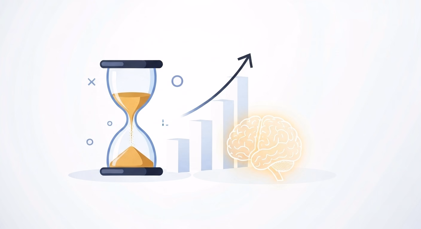 An illustration symbolizing the magical effect of time saving. An hourglass is …