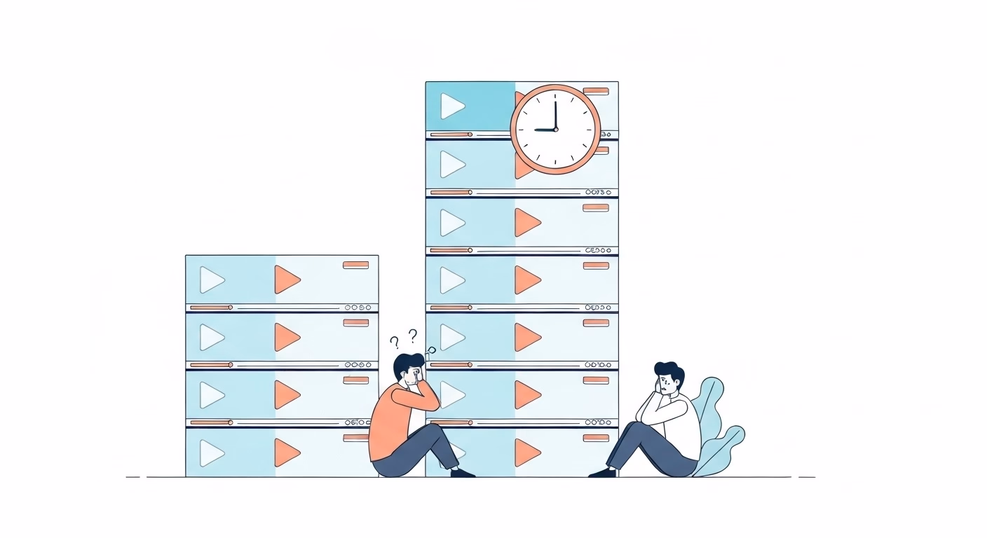 An illustration showing the challenge of long learning videos. A frustrated per…