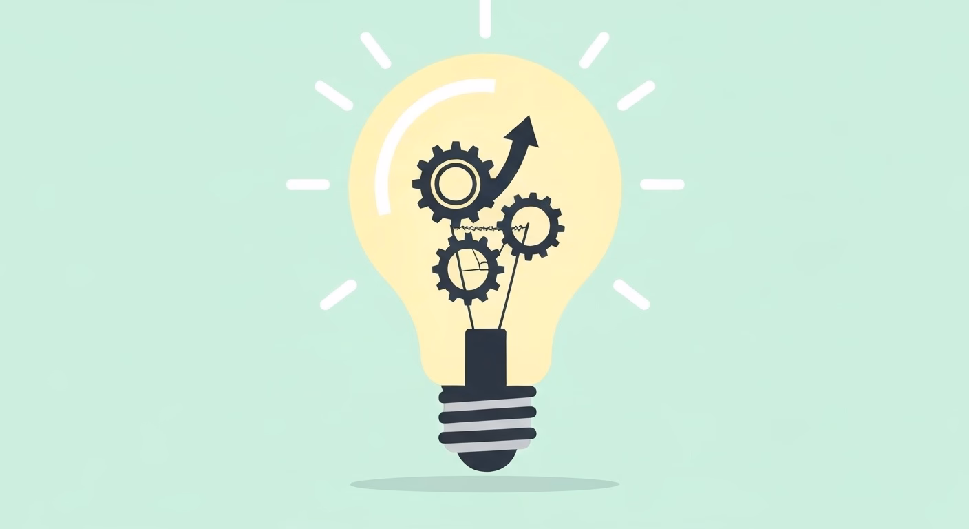 An illustration showing a large, glowing lightbulb icon at the center. Inside t…