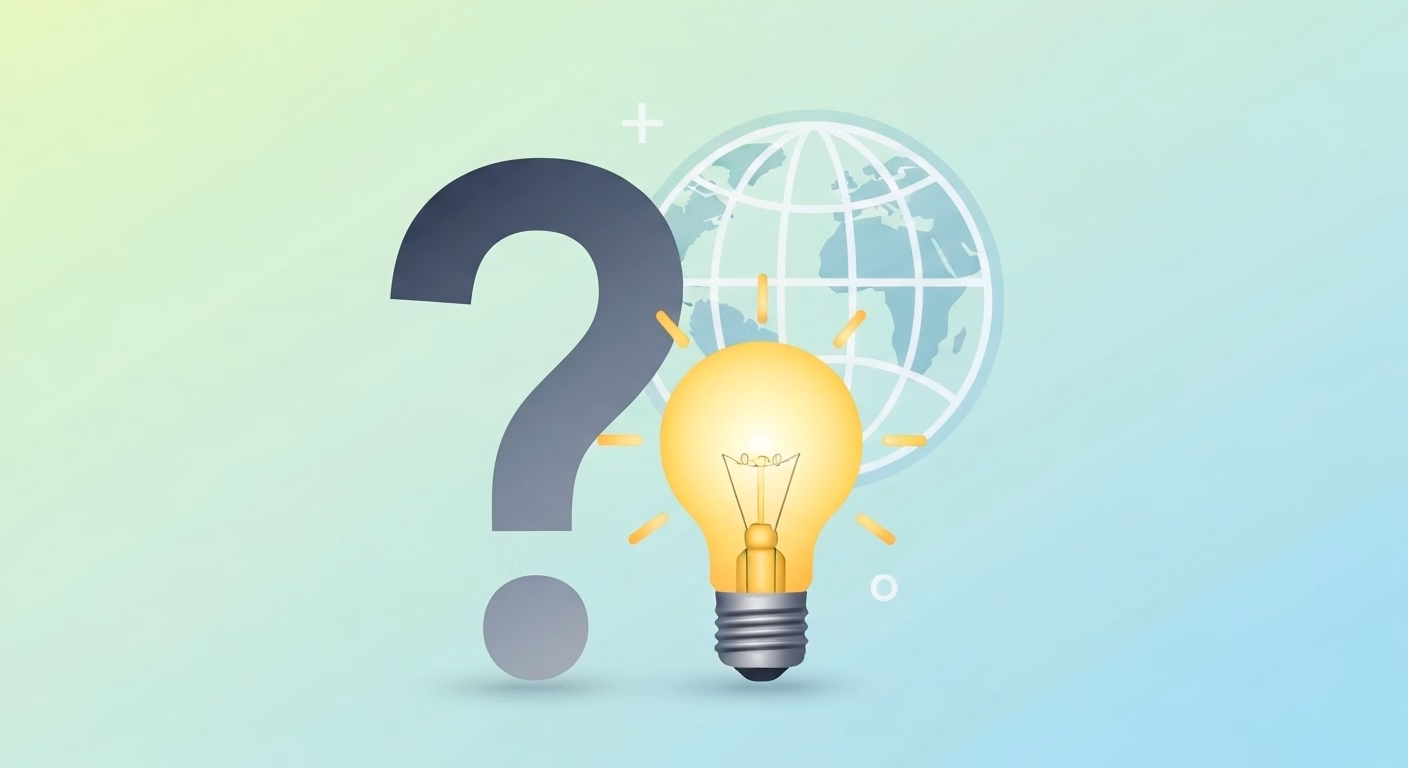 A graphic representing a frequently asked questions section. A large, stylized …