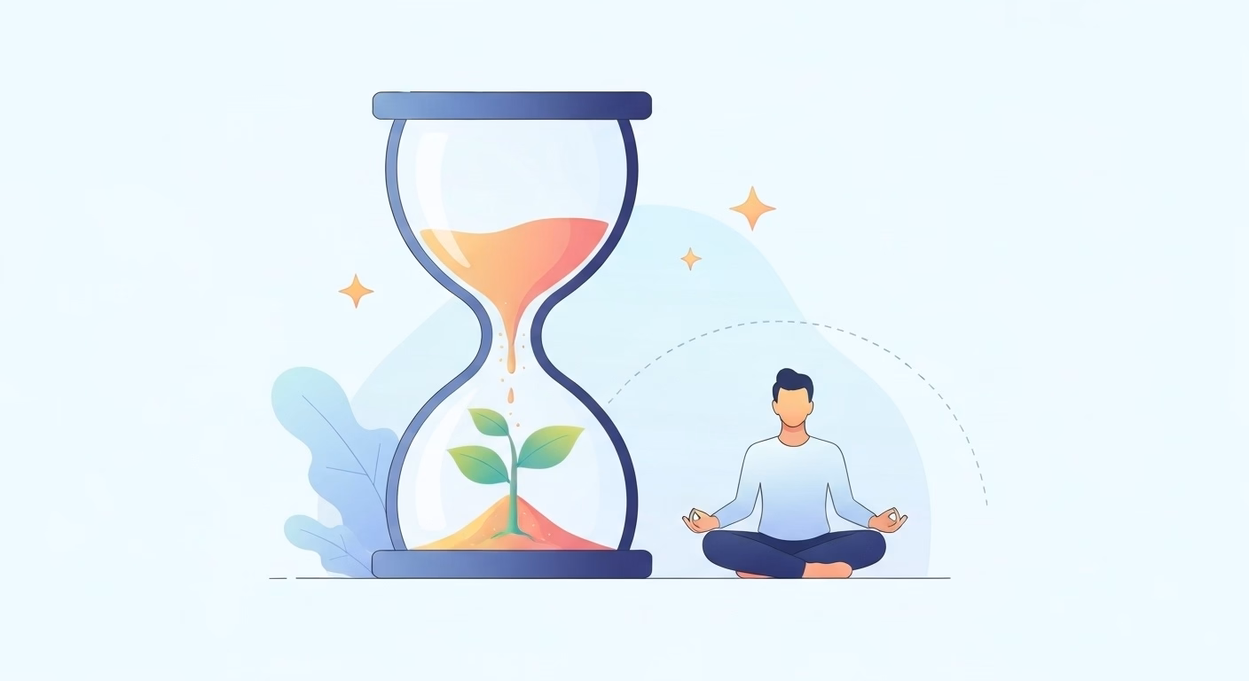 A symbolic illustration showing how time is created and repurposed. An hourglas…