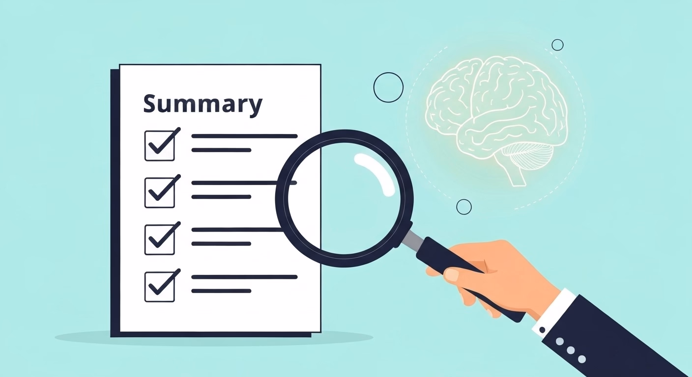 A visual representation of critically evaluating an AI-generated summary. The i…