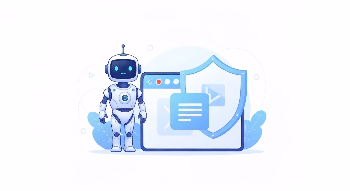professional blog article thumbnail showing a friendly AI robot standing next t…