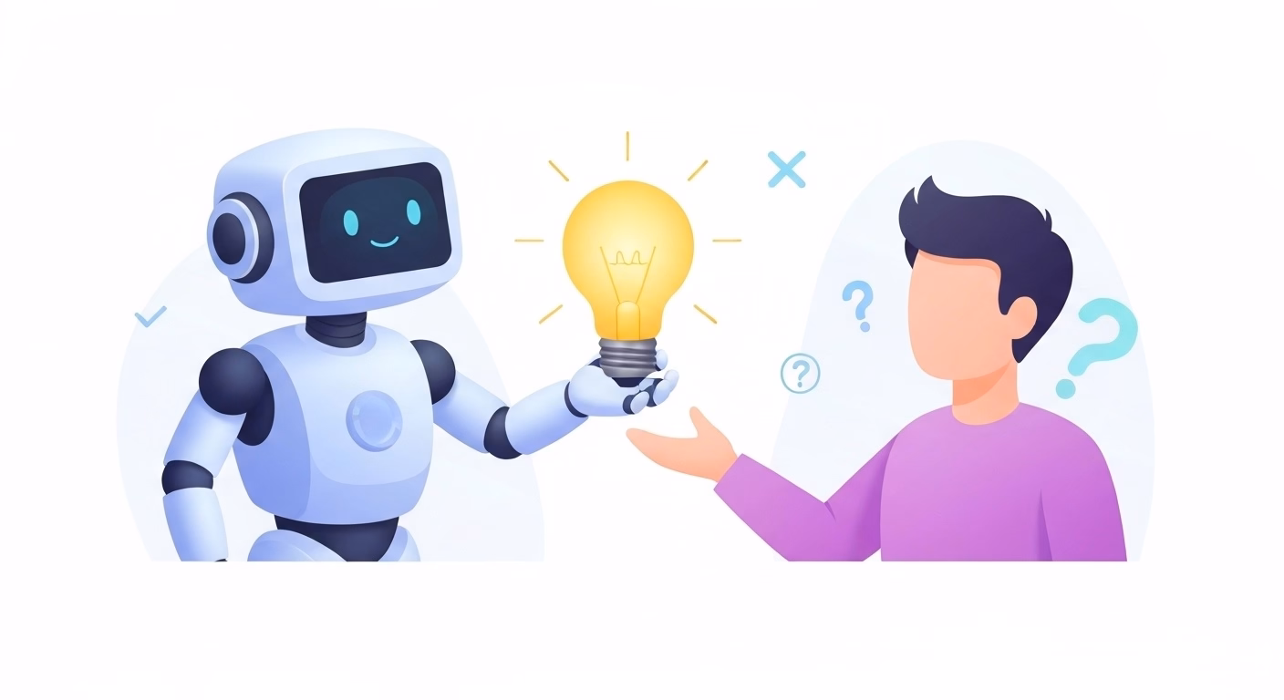 professional blog article thumbnail showing a friendly robot assistant offering…