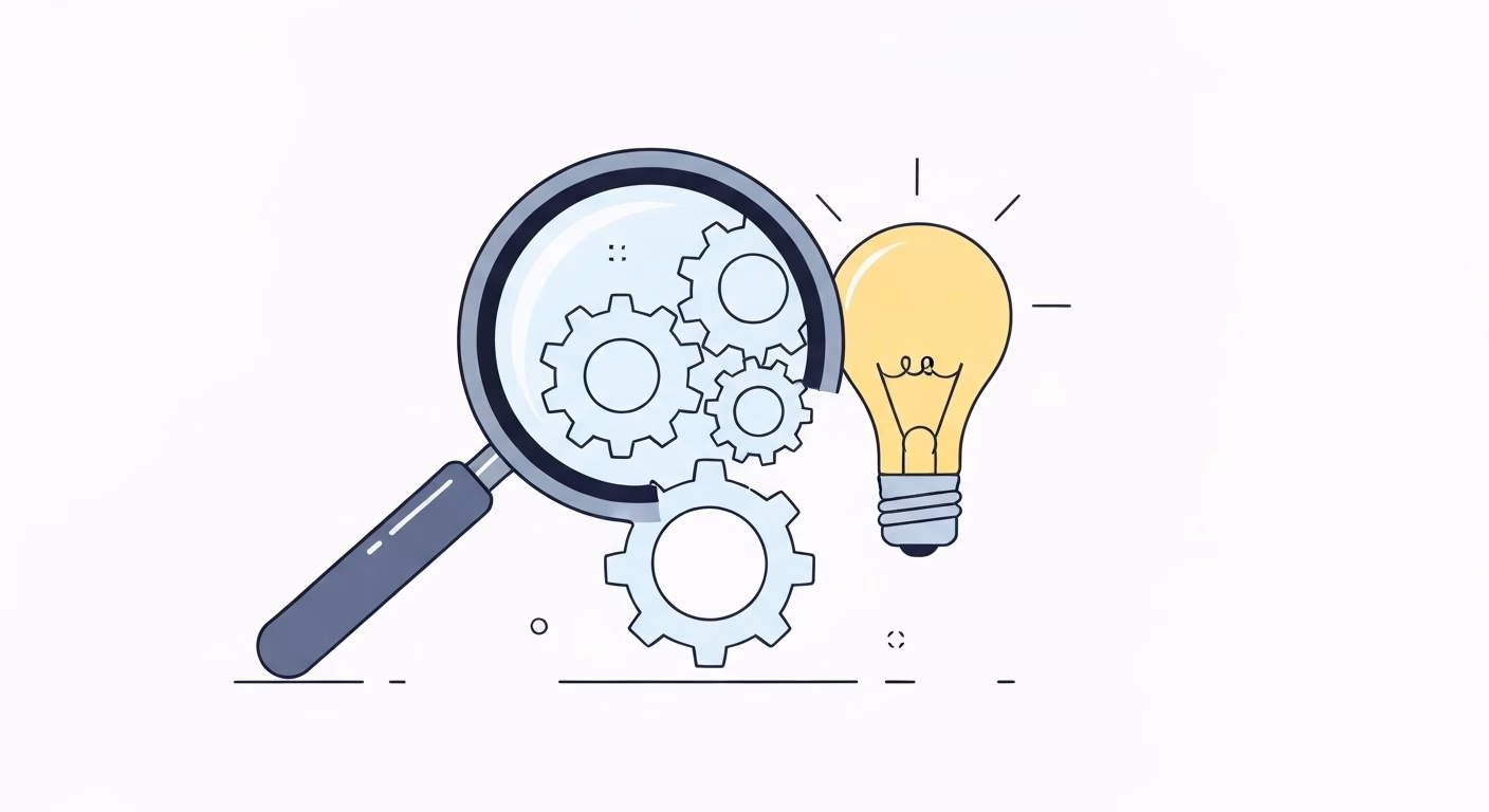 An illustration featuring a large magnifying glass focusing on a set of interlo…