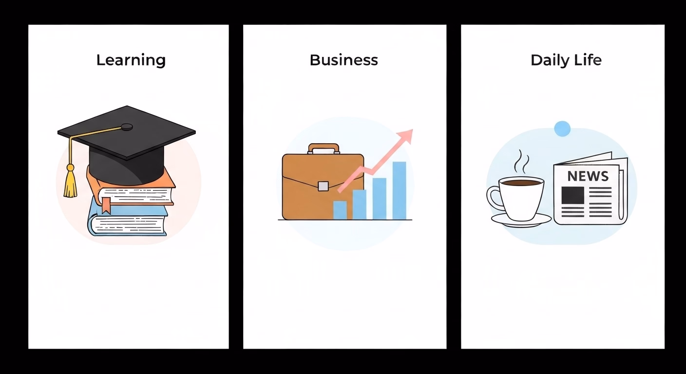 A conceptual image divided into three distinct sections, each representing a di…