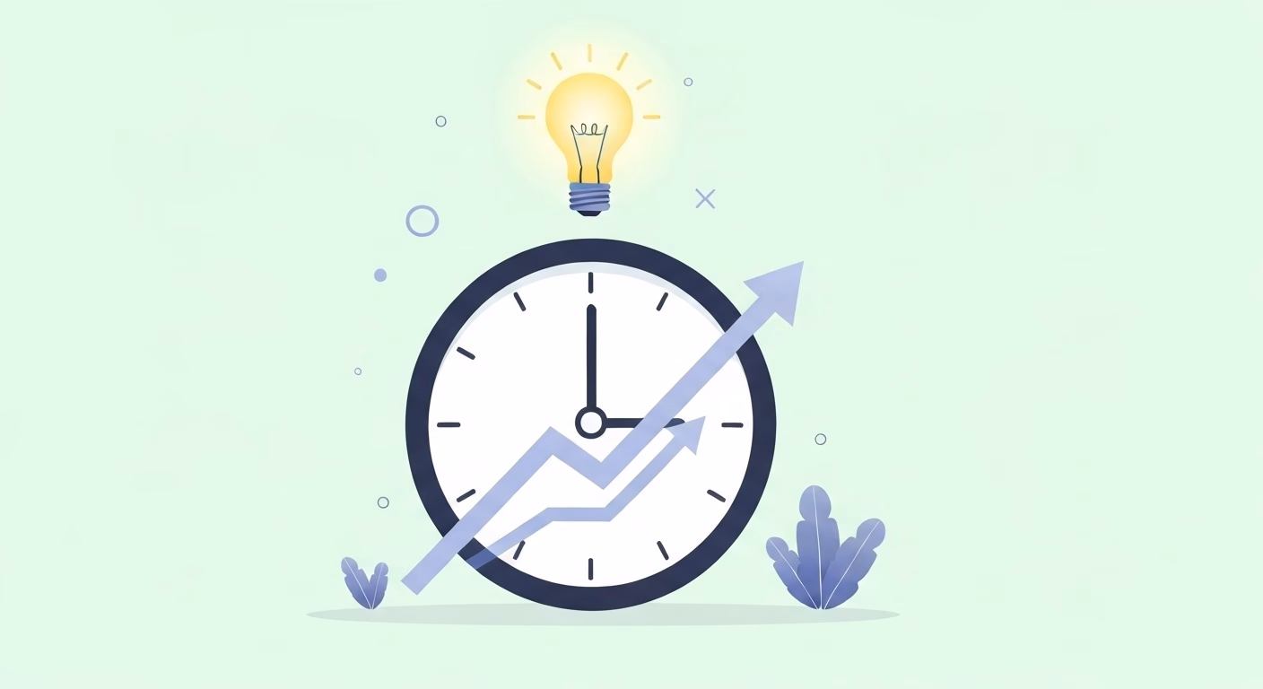 A conceptual illustration about improving efficiency and saving time. The centr…