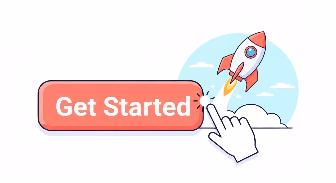 A call-to-action illustration featuring a large, inviting 'Get Started' button …