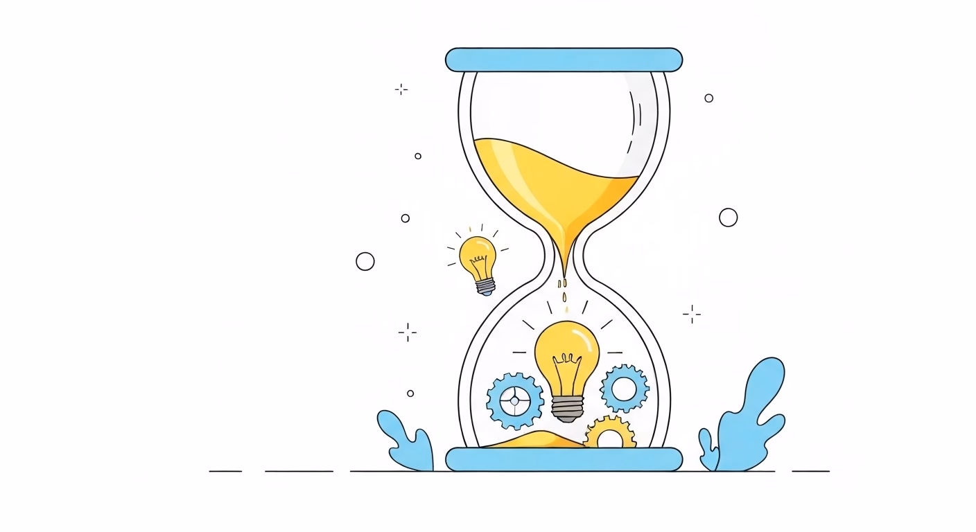 An abstract illustration symbolizing the creation of productive time. A large, …