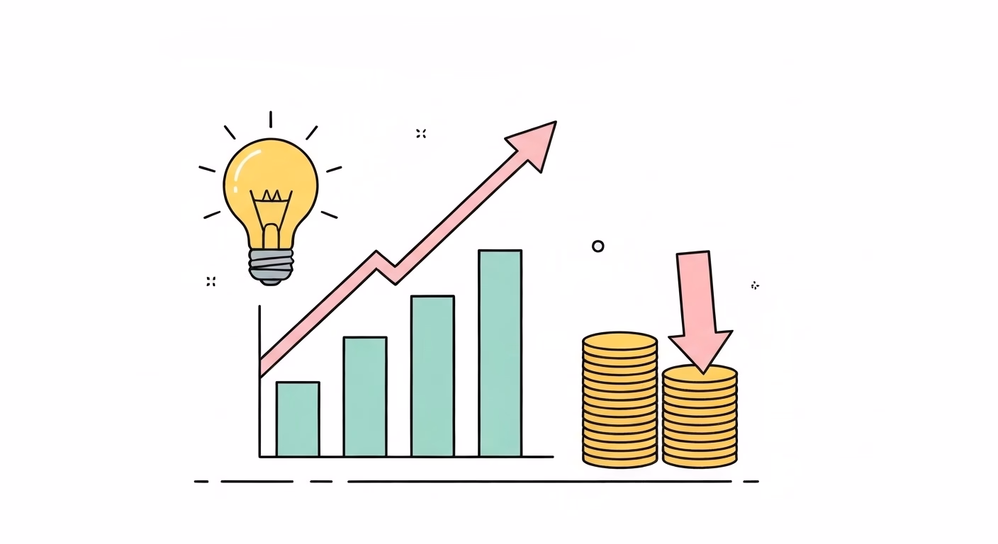 An upward trending business graph with a glowing light bulb at its peak, repres…