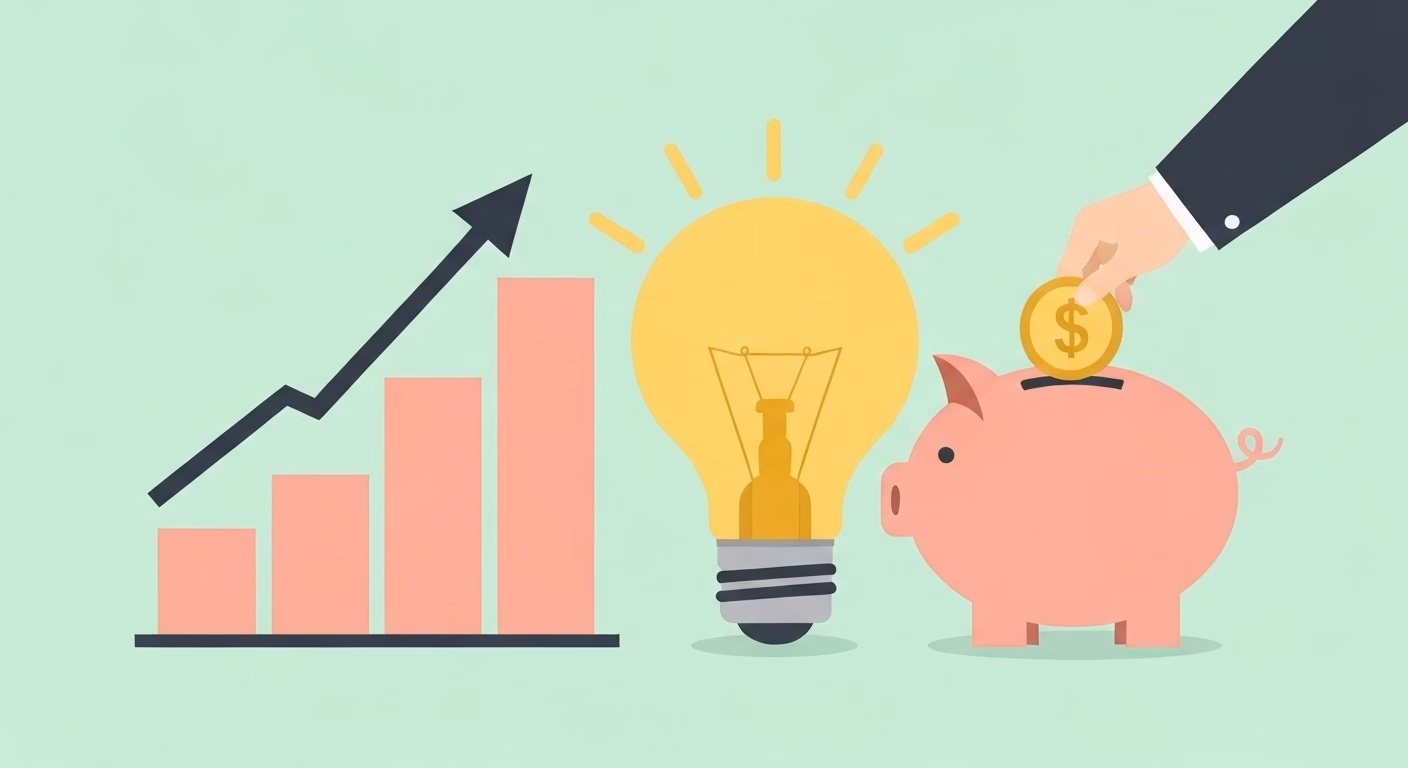 An image illustrating business growth and efficiency. A rising bar chart is sho…