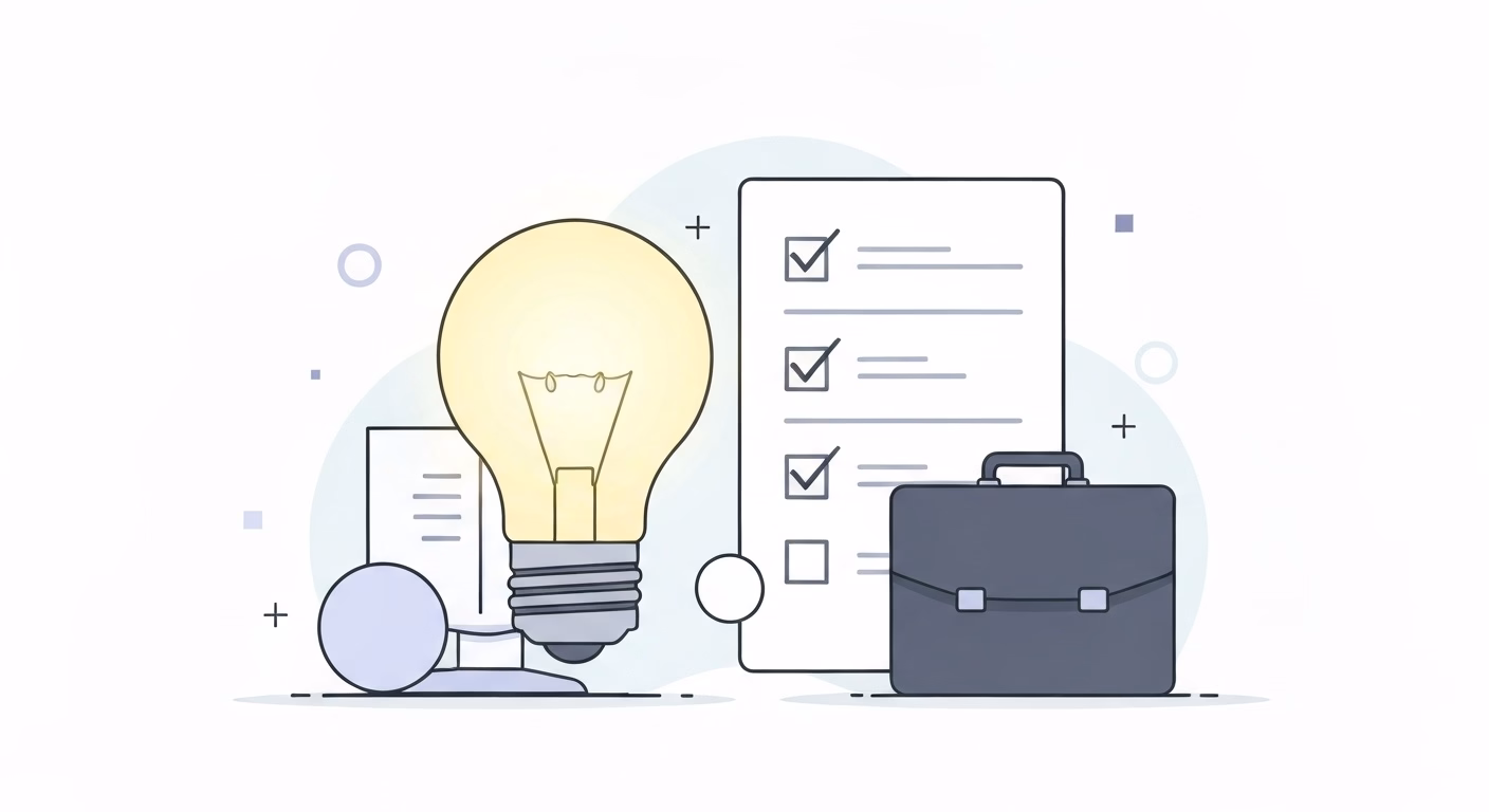 An abstract representation of various use cases. A large, glowing lightbulb ico…