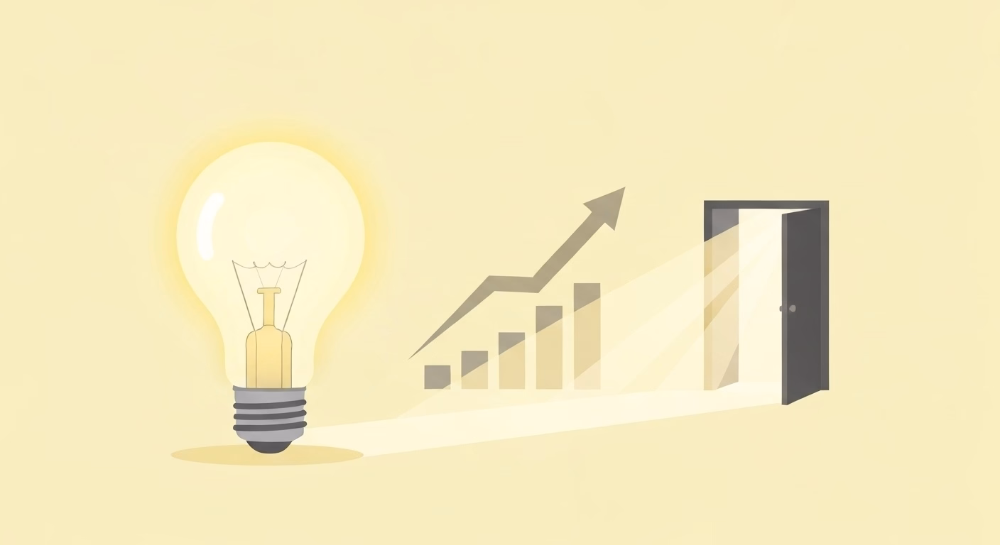 A large, glowing lightbulb at the center symbolizes new ideas and possibilities…