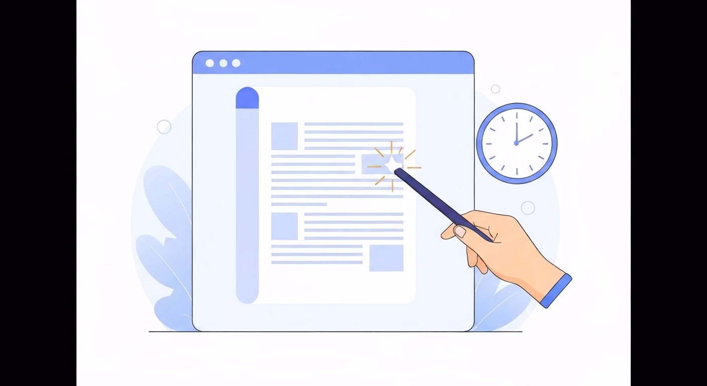 An illustration depicting a web browser window showing a long article being tra…