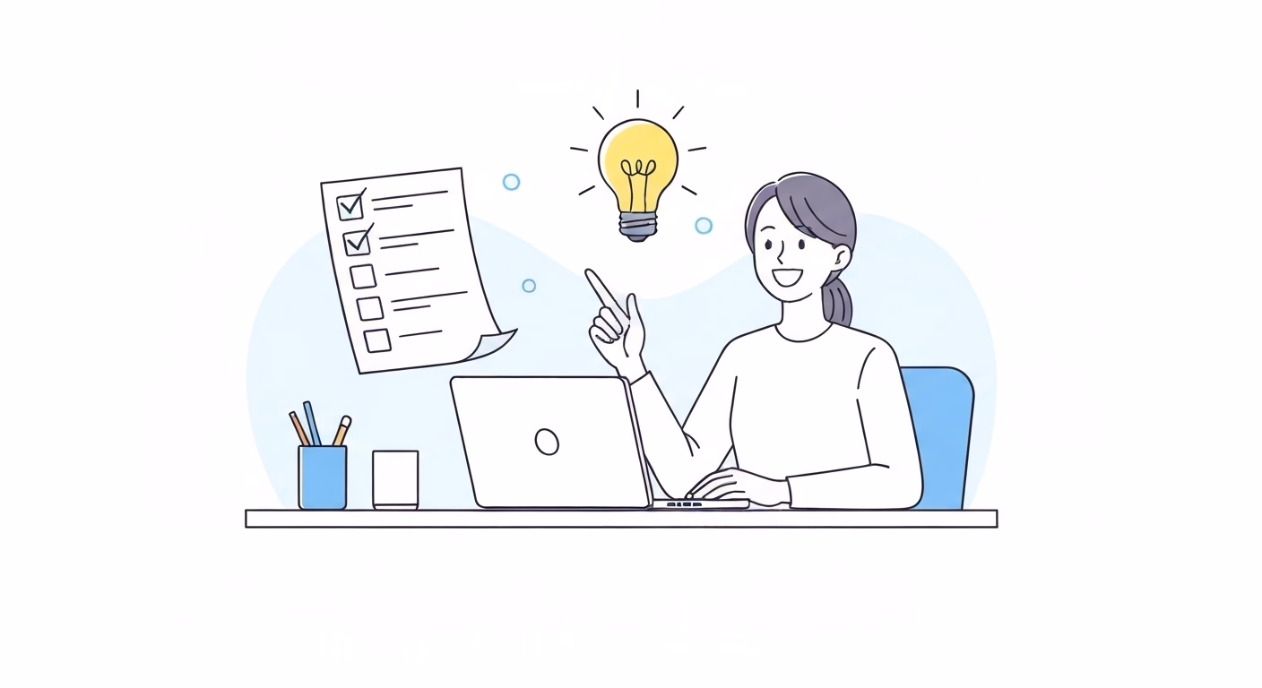 A happy and relaxed Japanese person sitting at a clean desk with a laptop, havi…