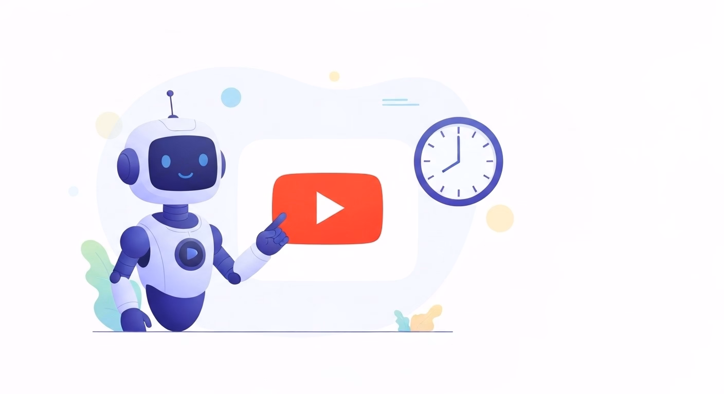 professional blog article thumbnail showing a friendly AI robot pointing to a Y…