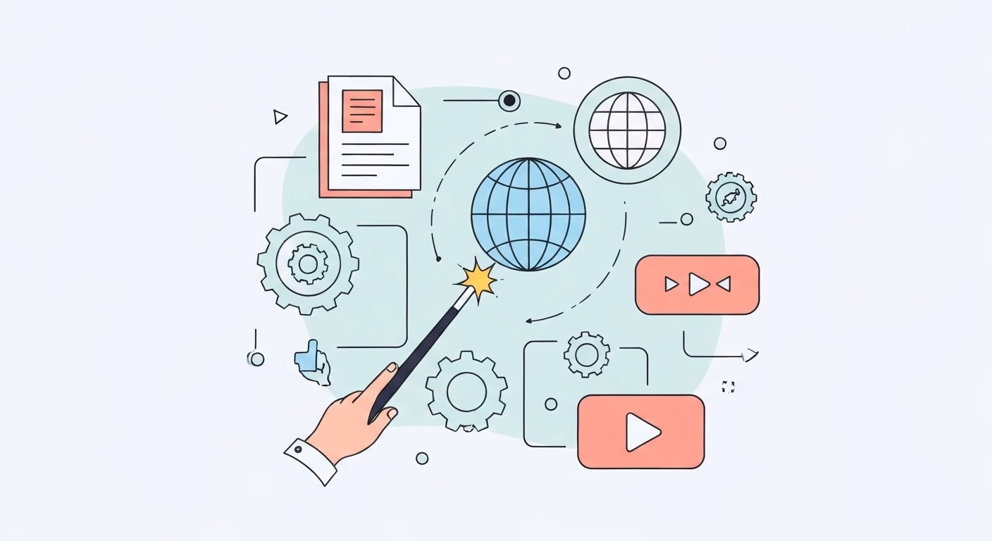 A dynamic illustration showcasing the versatility of a powerful AI tool. A cent…