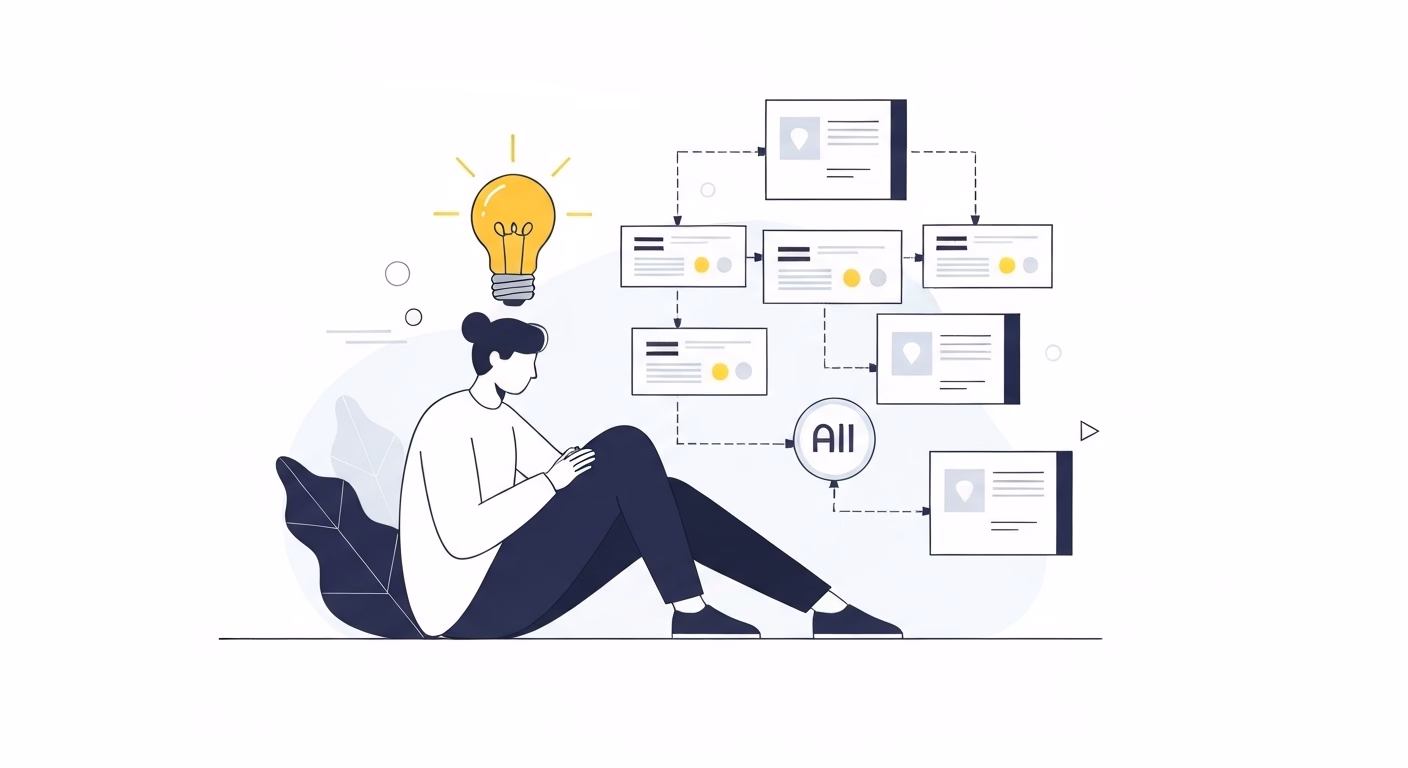 A stylized illustration of a person sitting comfortably, looking calm and focus…