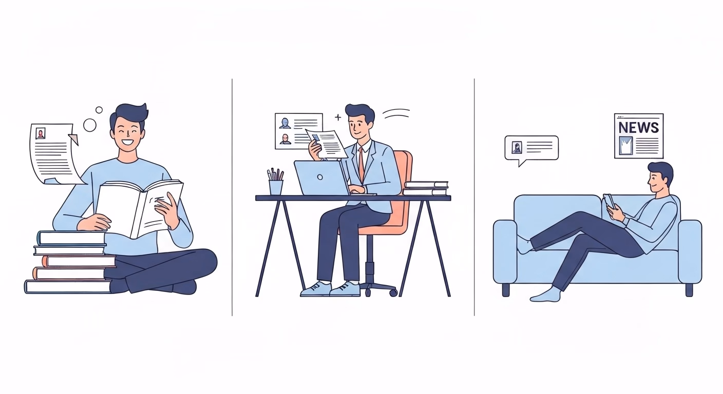 A triptych-style illustration showcasing three different use cases for an effic…
