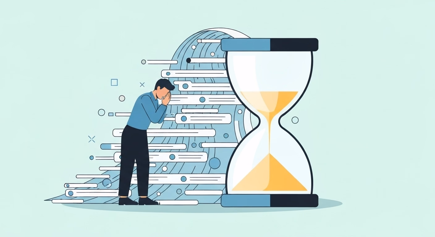 An illustration depicting a person feeling overwhelmed by a massive wave of inf…