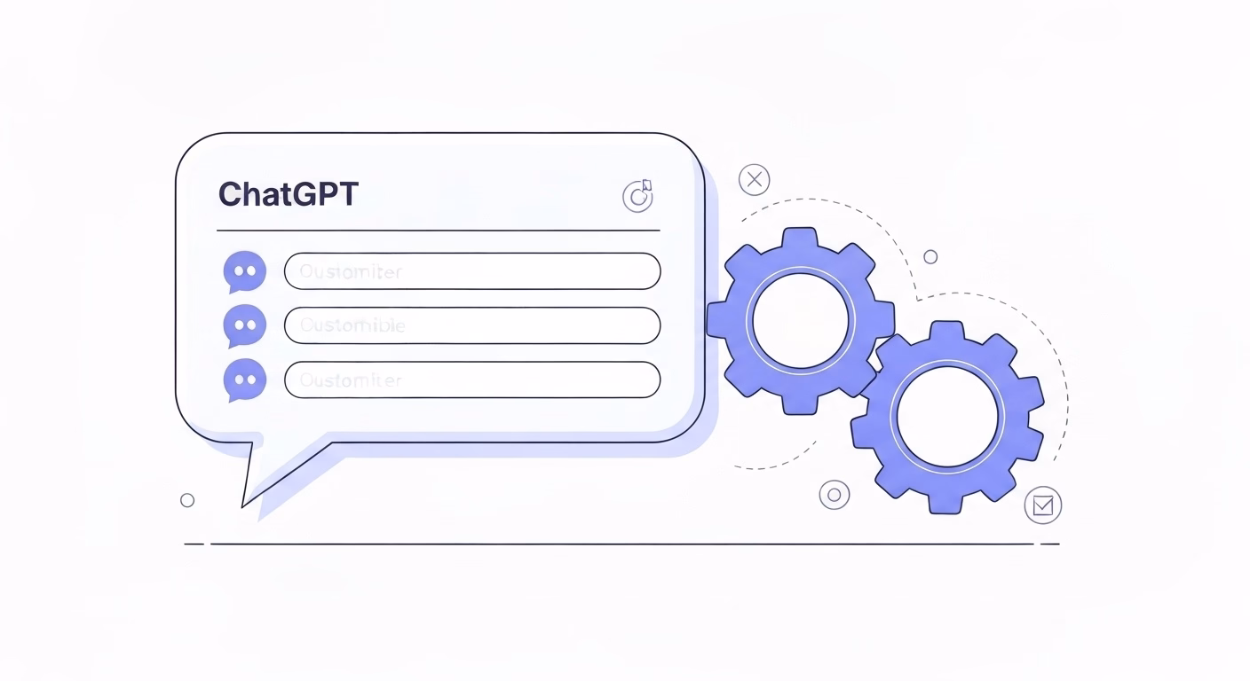 A clean illustration showing a large chat bubble containing customizable text o…