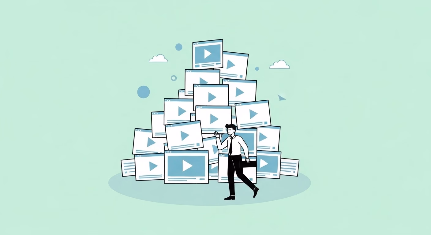 A vector illustration of a business person looking overwhelmed by a huge pile o…