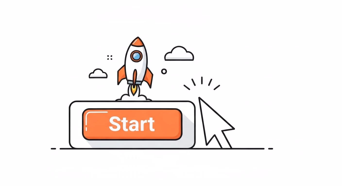 A minimalist illustration showing a computer mouse cursor clicking a large, fri…