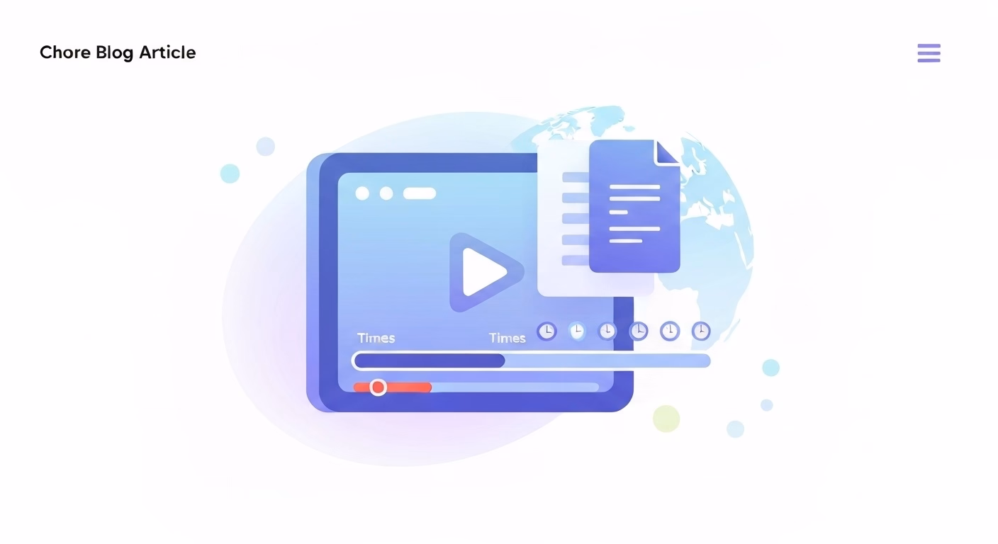 professional blog article thumbnail showing a stylized video player with a summ…