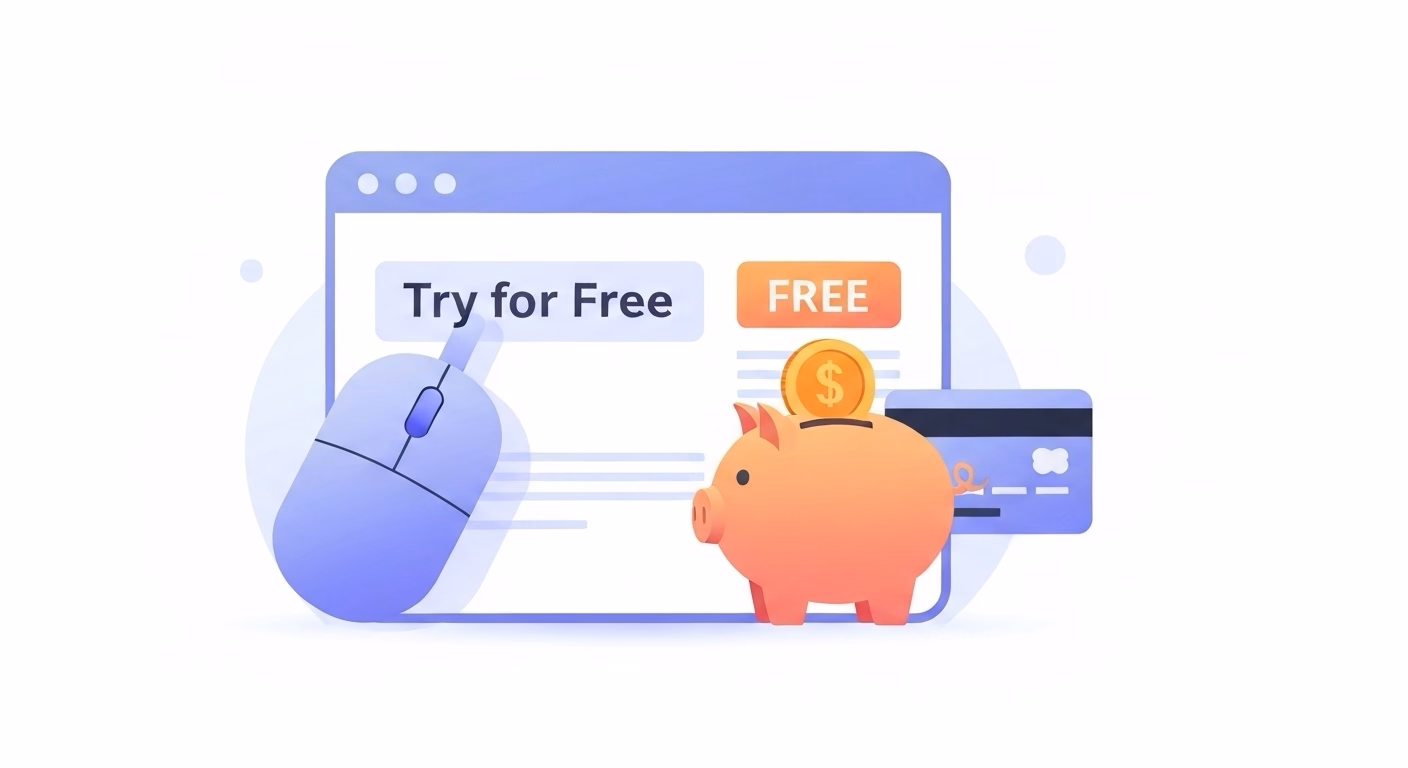 A simple and clear illustration showing the steps to get started. A computer mo…